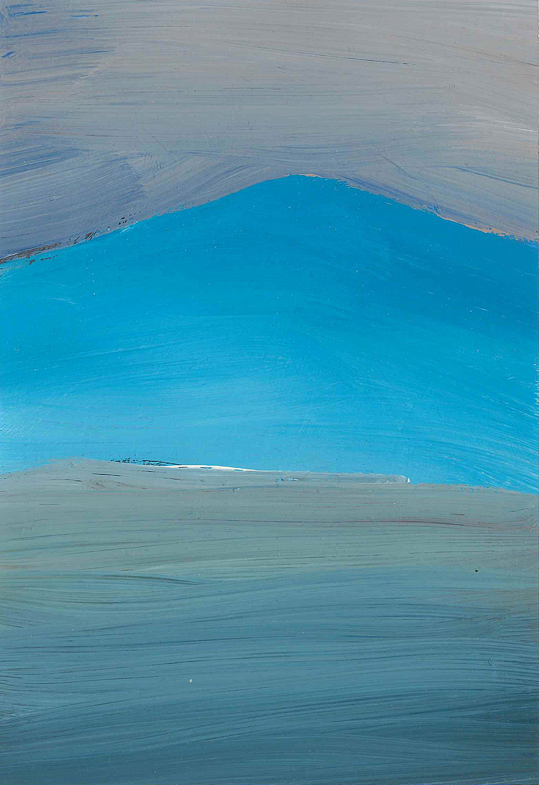 Die hochformatige Papierarbeit  o.T.(1)2024  ist  eine abstrakte Landschaft in graublau von Doris Junker.